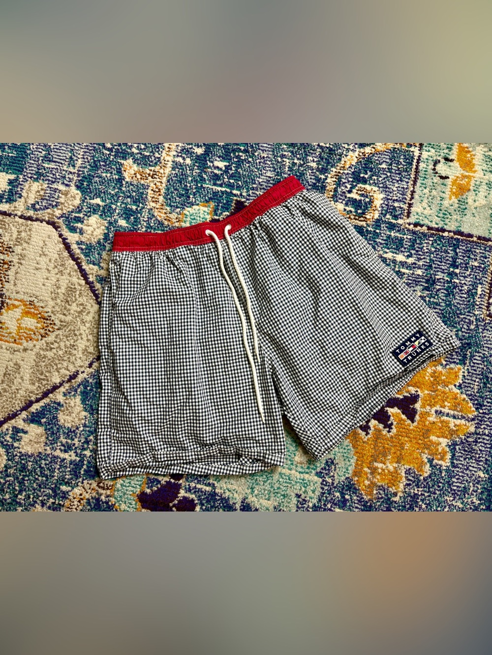 Tommy Hilfiger Navy and White Gingham Swim Trunks